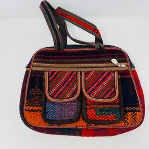 Handmade Multicolor Tweed Shoulder Bag Boho Woven Purse with Front Pockets‎